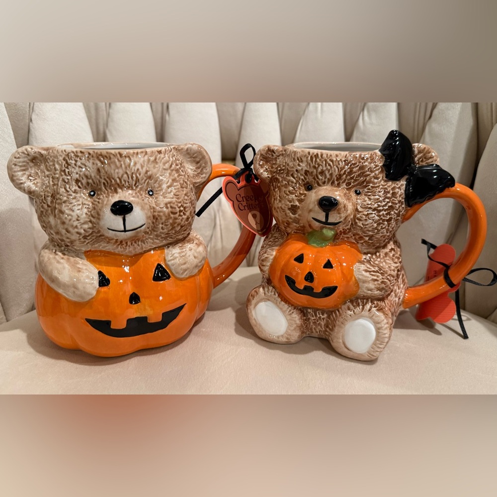 Creepy Critters Teddy Bear Pumpkin mug set